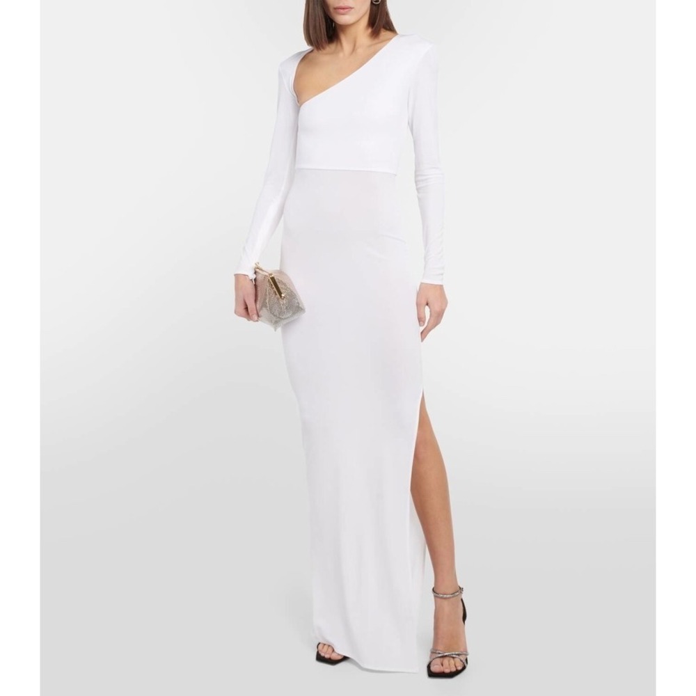 Alex Perry Asymmetric Jersey Maxi Dress White Cut Out Long Sleeve Size 10